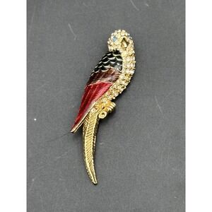 Vintage signed Giorgio gold tone enamel & clear crystal parrot brooch